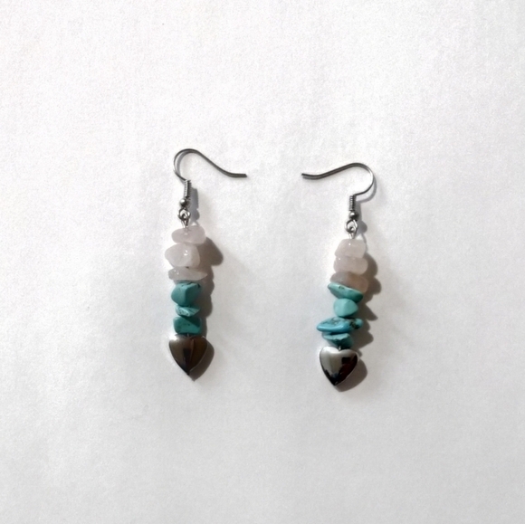 Rose Quartz, Hematite & Dyed Howlite Earrings - Picture 2 of 2